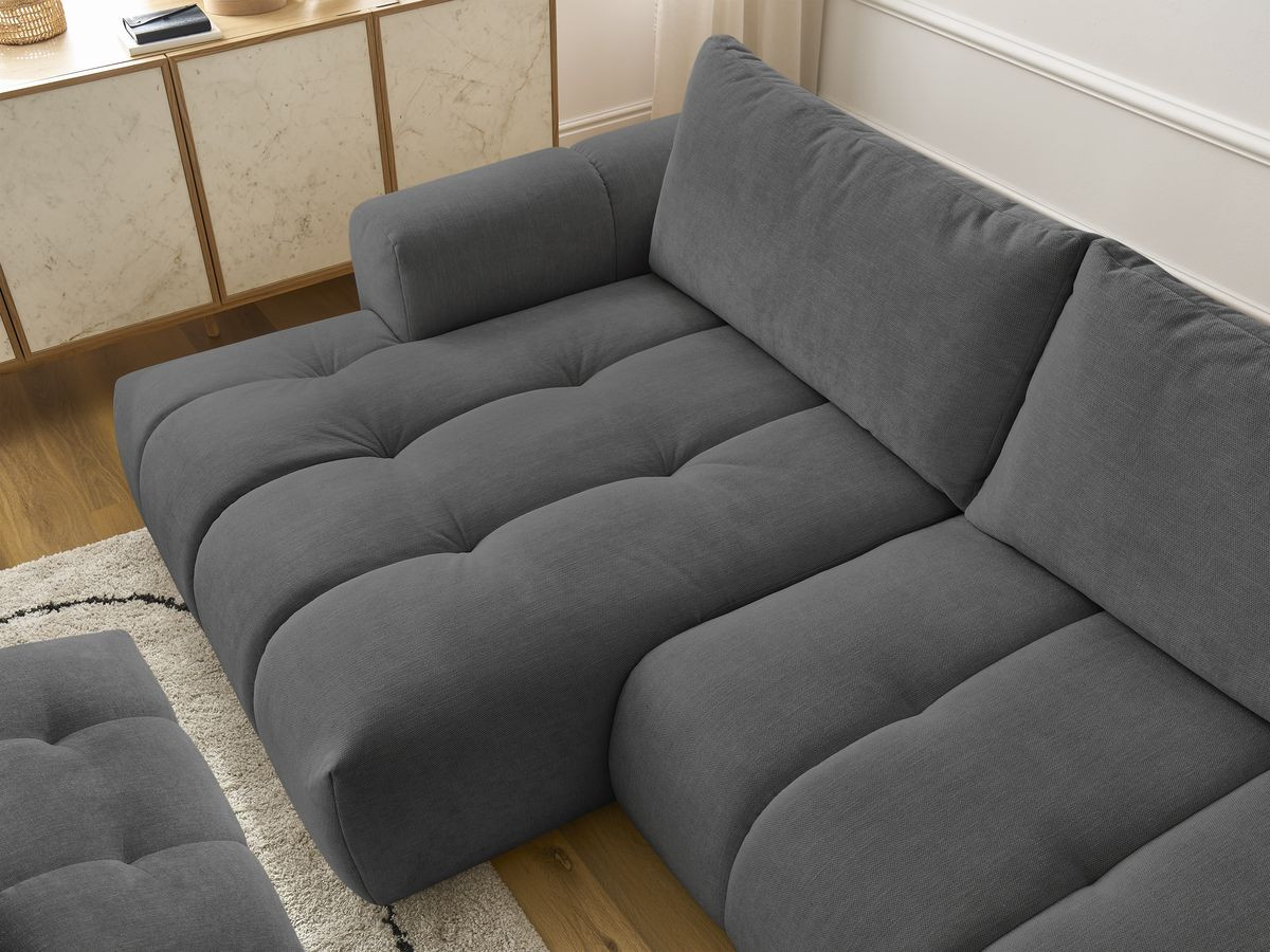Bobochic Fuji Ecksofa mit Schlaffunktion und Bettkasten und Pouf 292 × 160 cm Stoff Dunkelgrau Ecke links