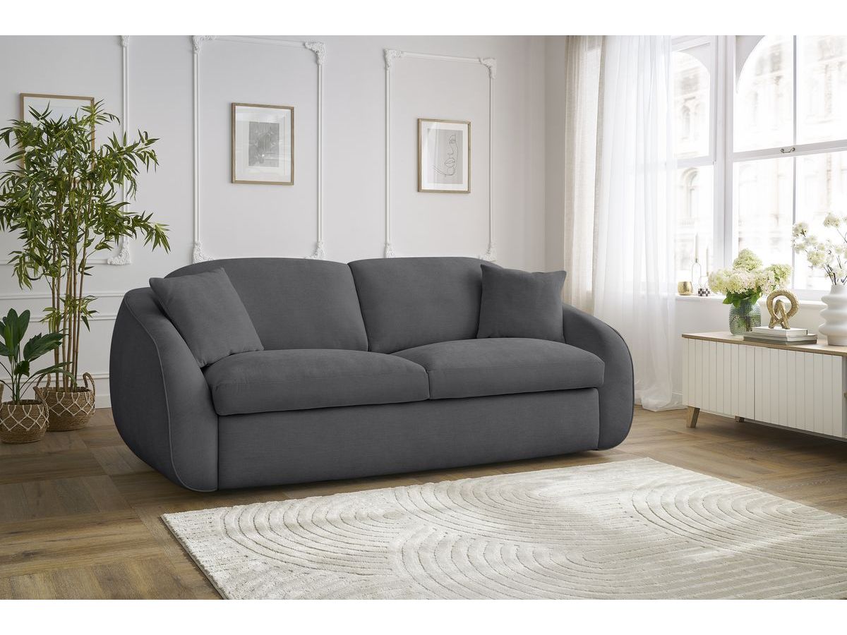 Bobochic Cezanne Schlafsofa 3-Sitzer Stoff Dunkelgrau, Liegefläche 140 × 194 cm
