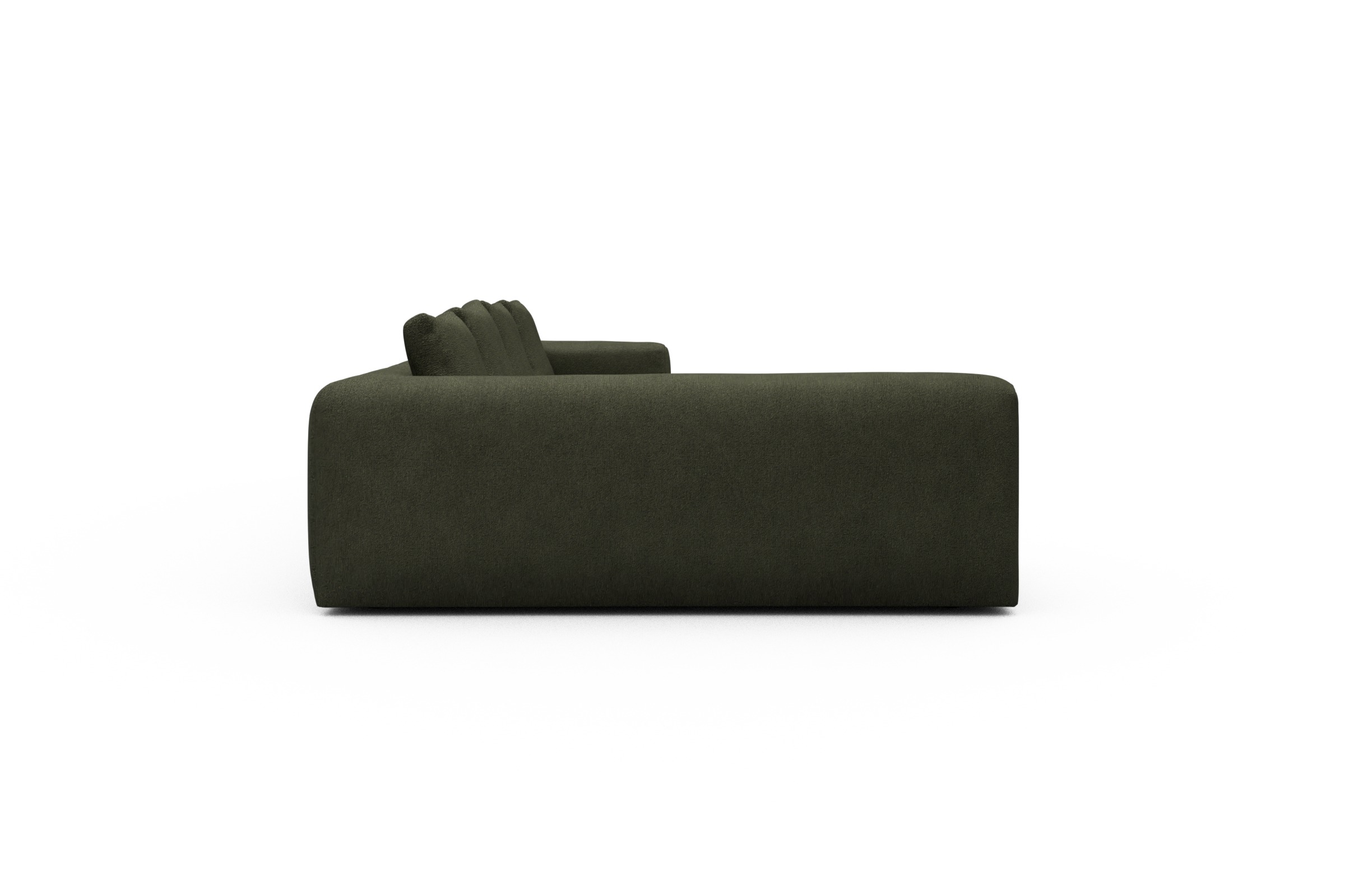 Wohnlandschaft Fred Chaiselongue rechts mit 2-Sitzer und lange Armlehne links Boucle-Forest-Green
