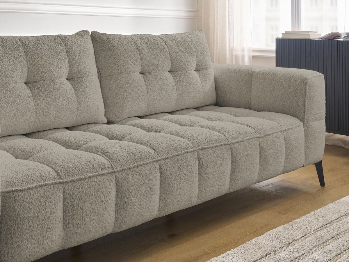 Bobochic Anis Sofa 3-Sitzer mit Pouf Bouclé-Stoff Taupe