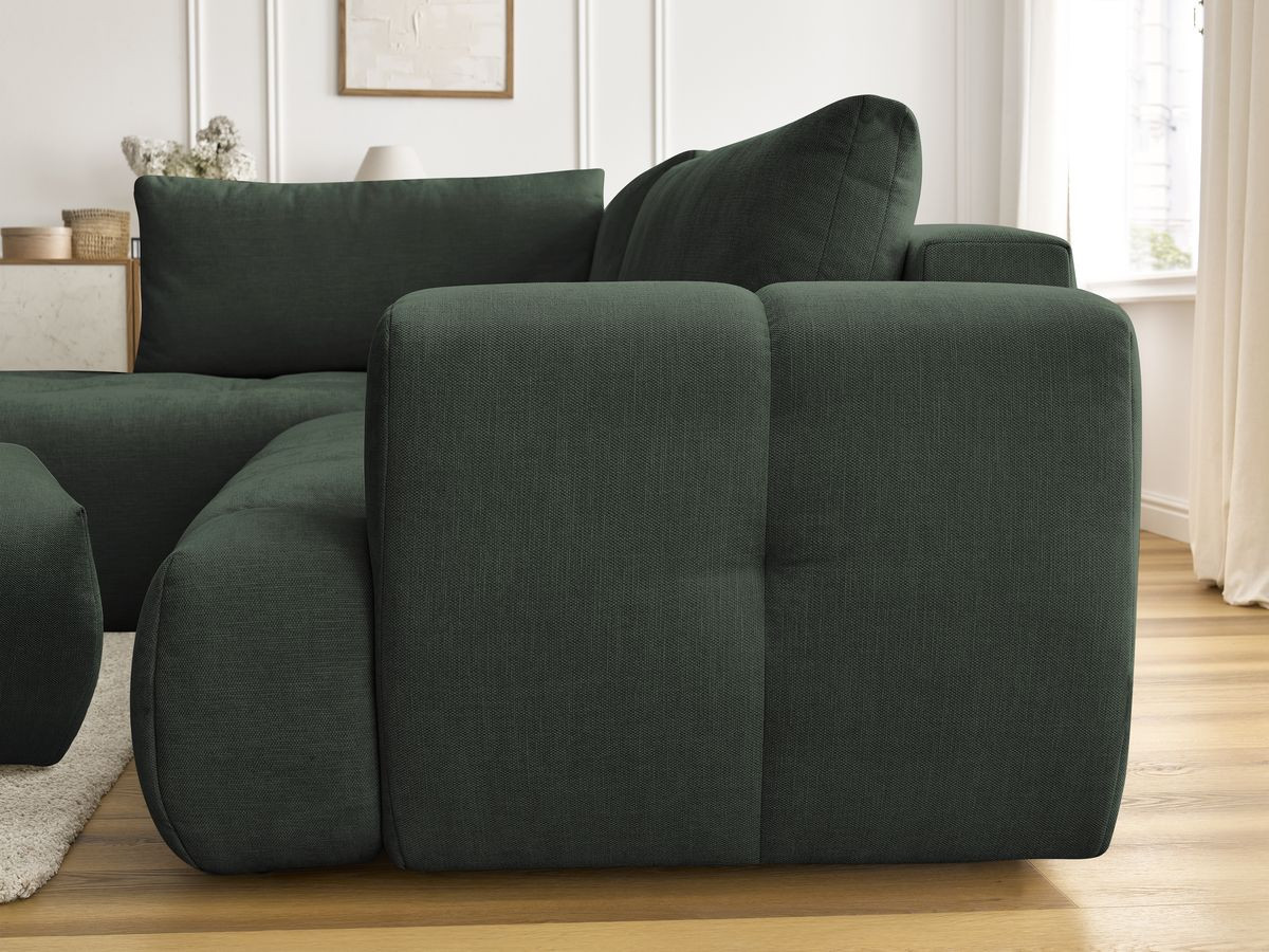Bobochic Fuji Ecksofa mit Schlaffunktion und Bettkasten und Pouf 282 × 204 cm Stoff Grün Ecke links
