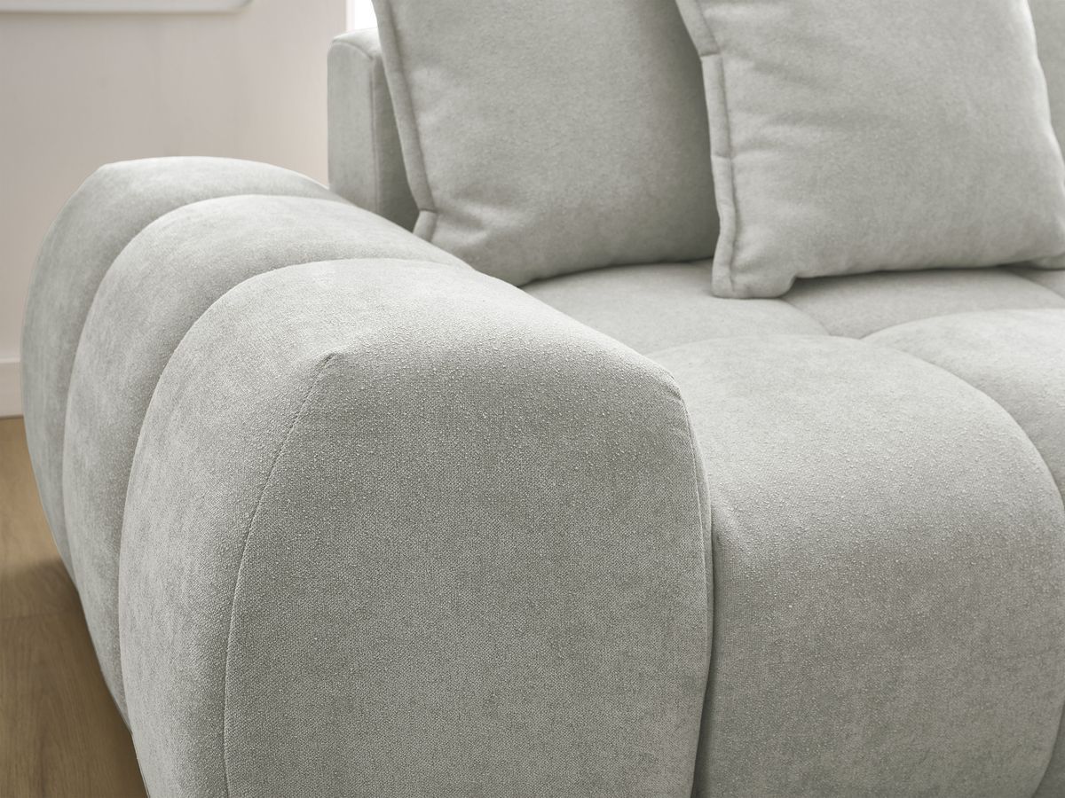 Bobochic Everest Ecksofa mit Schlaffunktion und Bettkasten 318 × 180 cm, 7 Kissen Strukturstoff Hellgrau Ecke rechts