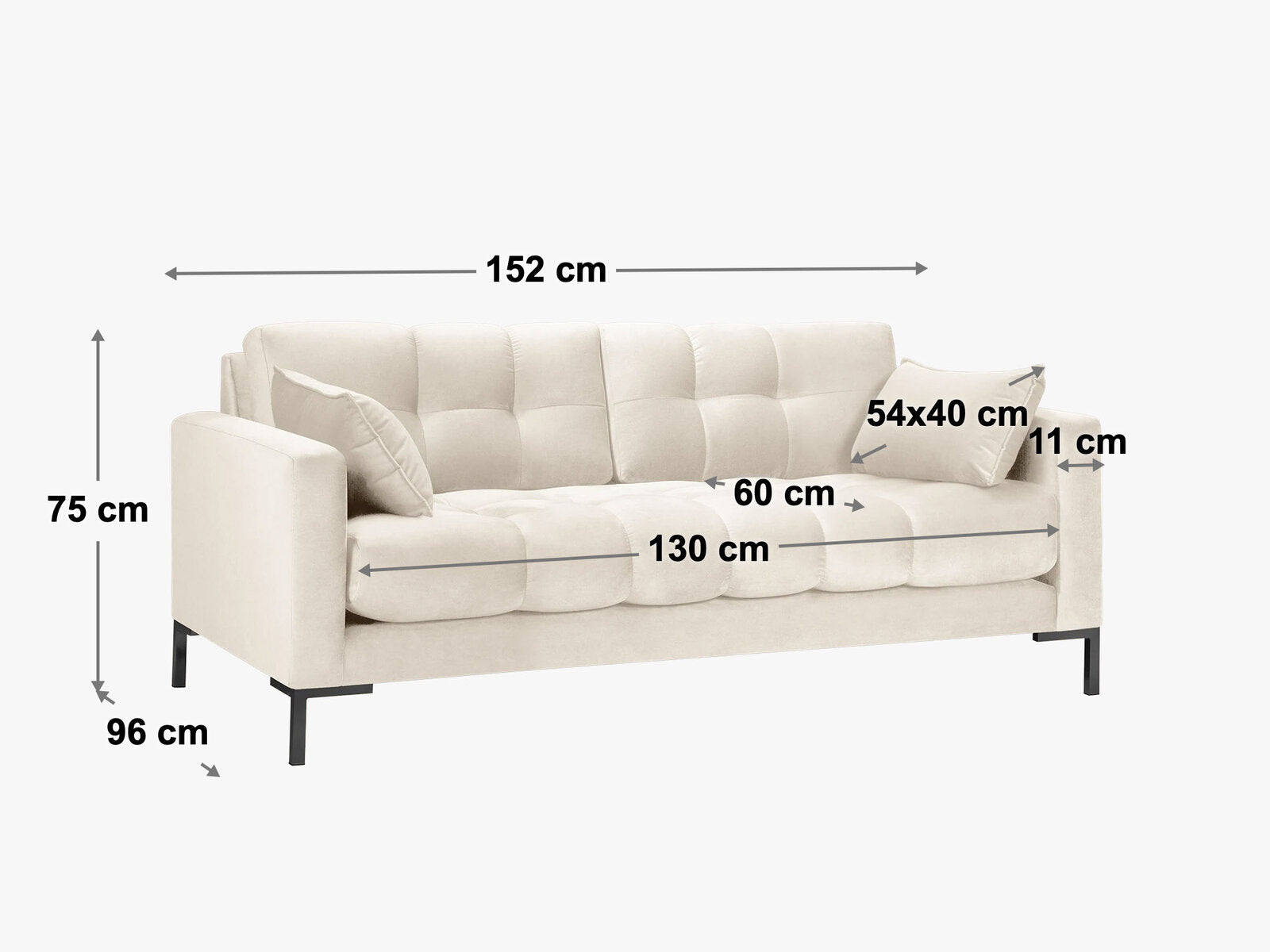 Micadoni Sofa Mamaia 2-Sitzer Strukturierter Stoff Neve Beige schwarze Beine