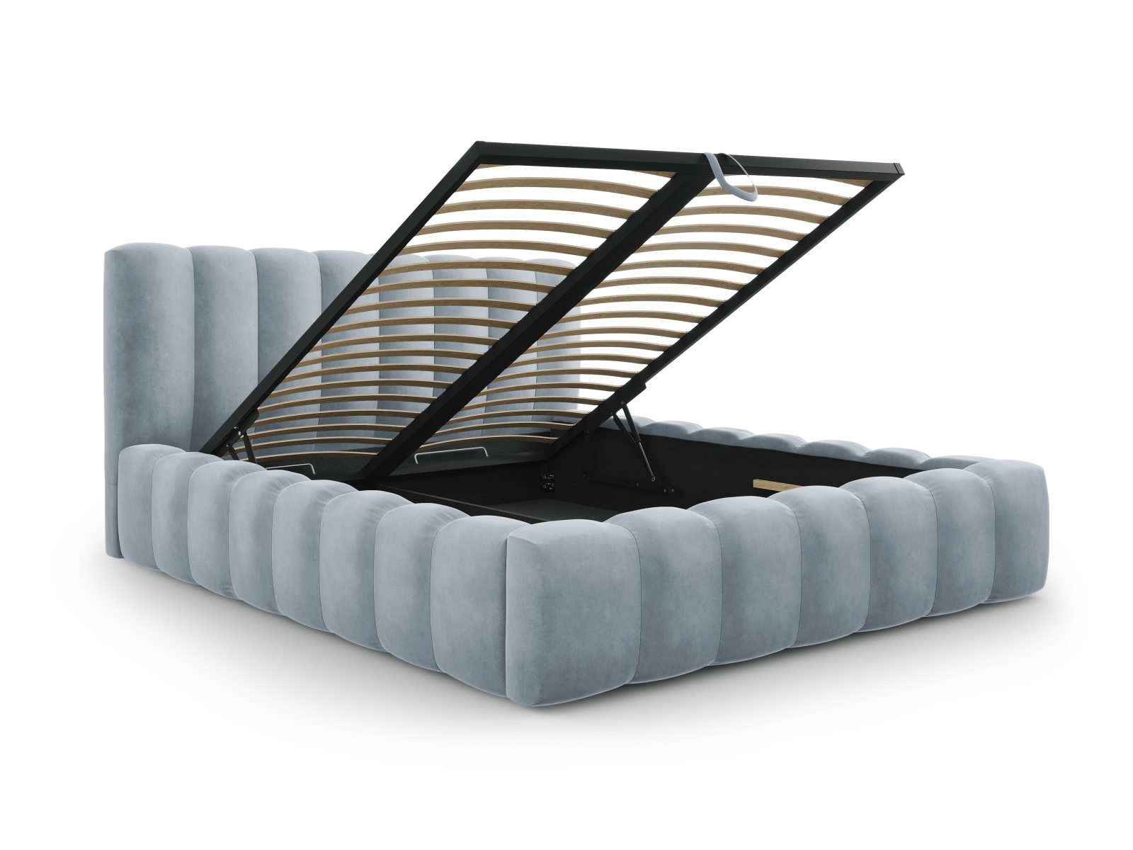 Cosmopolitan Design Stauraumbett mit Kopfteil Palma 200x200 Samt Bluvel Hellblau