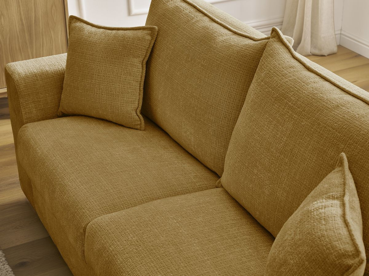 Bobochic Augustin Schlafsofa 3-Sitzer Strukturstoff Gelb, Liegefläche 140 × 200 cm