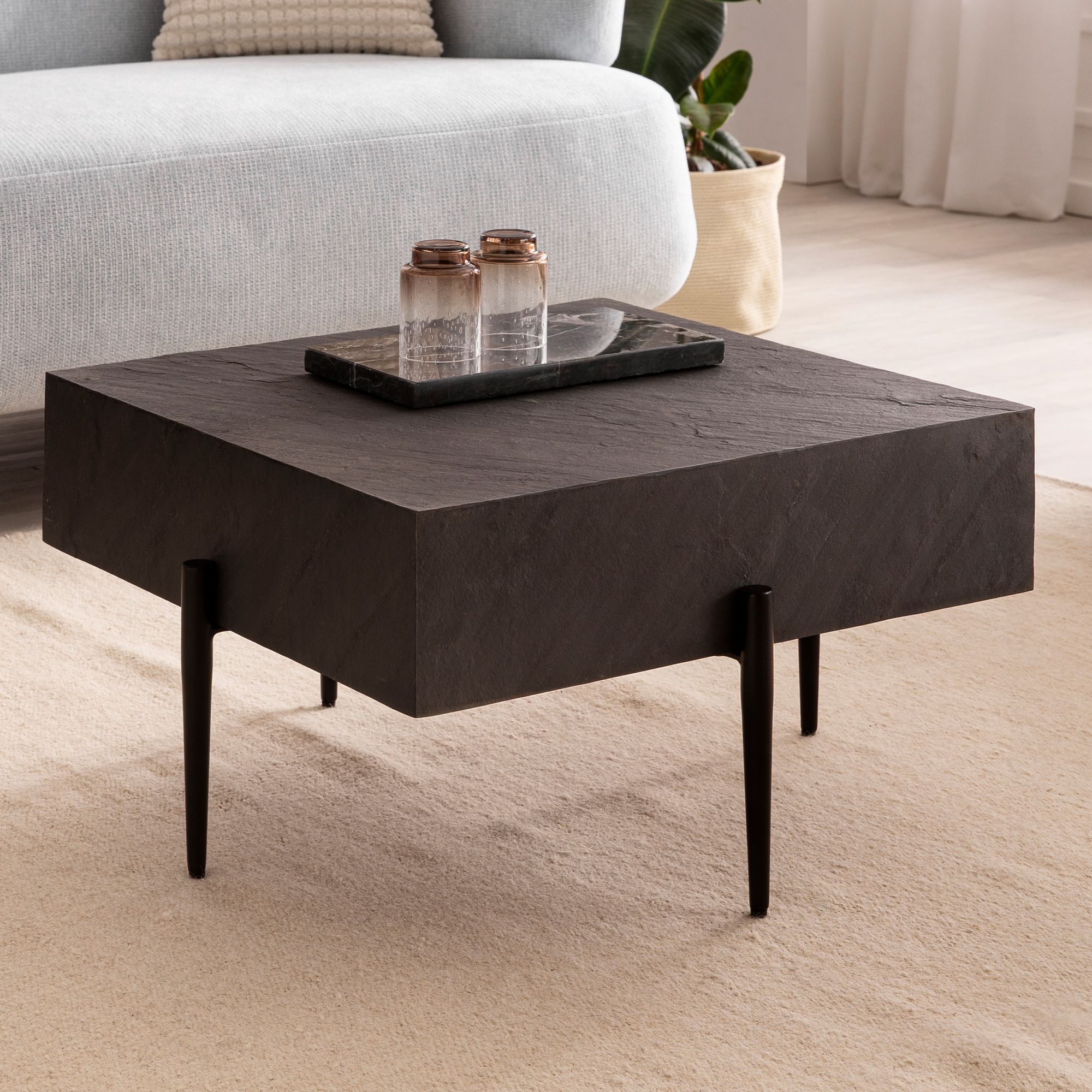 Couchtisch Buvika Mango Massivholz Grau 64 × 64 × 35 cm