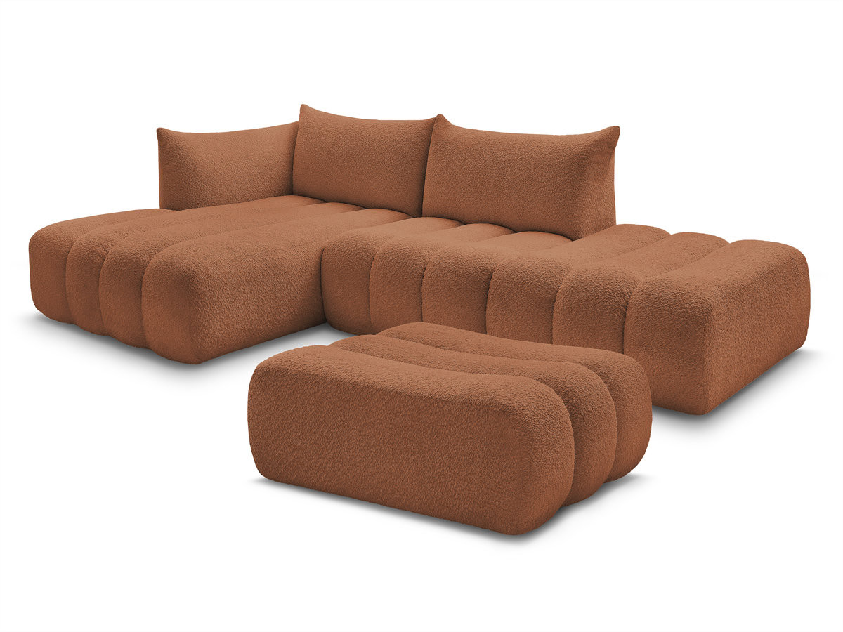 Bobochic Azra Ecksofa mit Pouf 319 × 178 cm Bouclé-Stoff Orange Ecke links