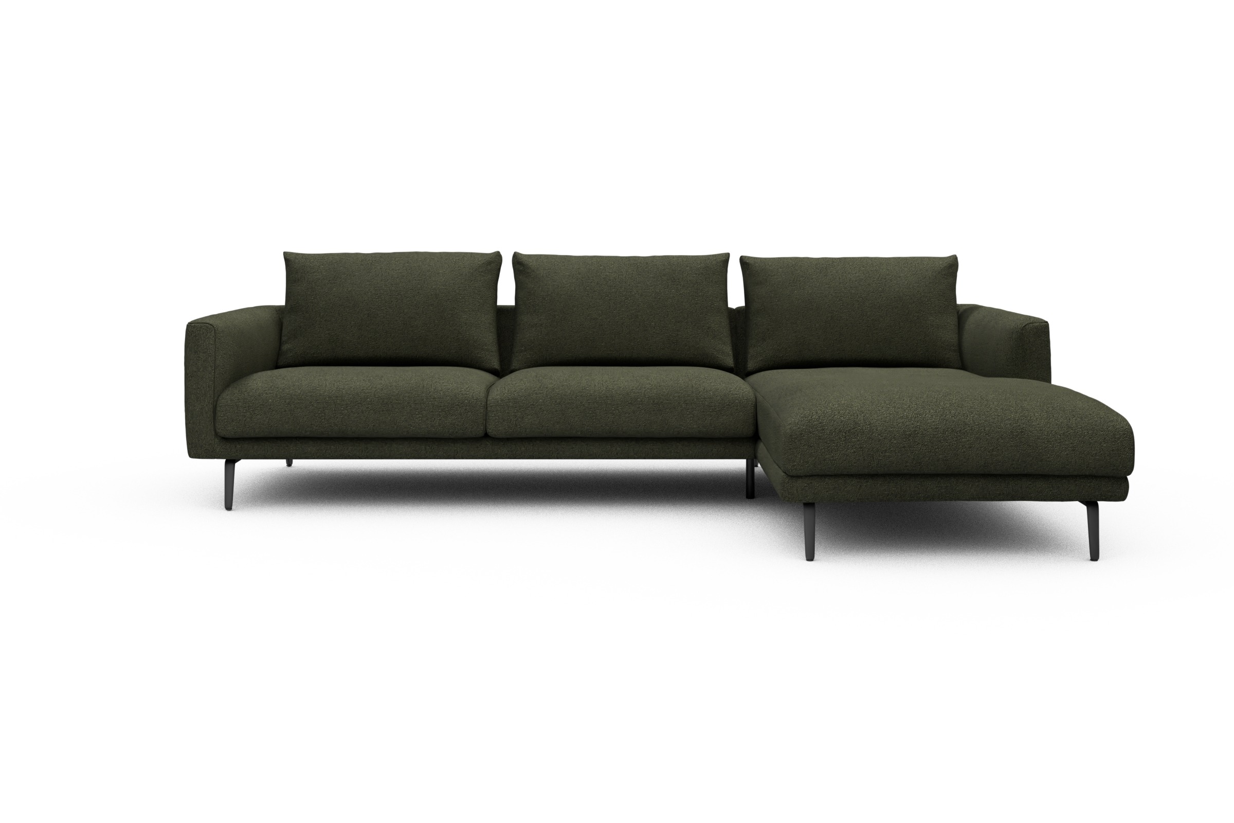 Skandi Home Ecksofa Karl Chaiselongue rechts mit 2,5-Sitzer Boucle-Forest-Green moebelfaktor