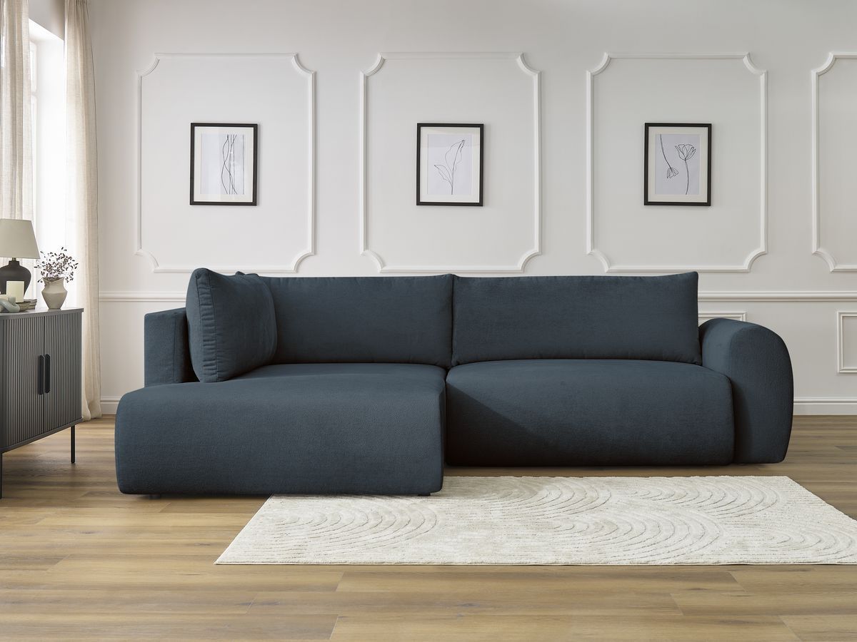 Bobochic Lucien Ecksofa mit Schlaffunktion und Bettkasten 296 × 198 cm Stoff Dunkelblau Ecke links