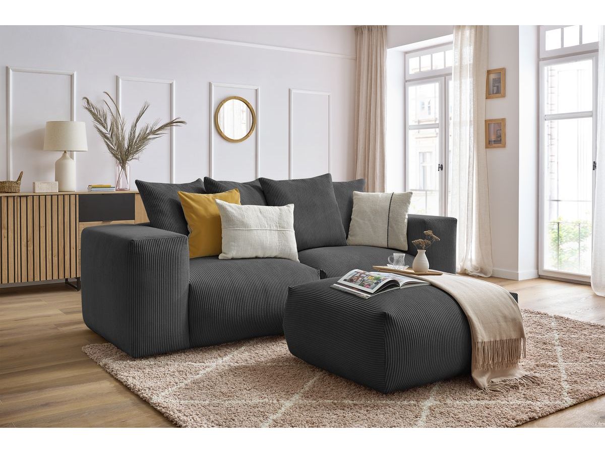 Bobochic Voltaire Sofa 4-Sitzer mit Pouf 248 × 100 cm Cordsamt Dunkelgrau