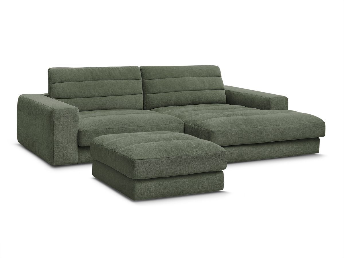 Bobochic Sierra Ecksofa mit Pouf Strukturstoff Dunkelgrün Ecke rechts