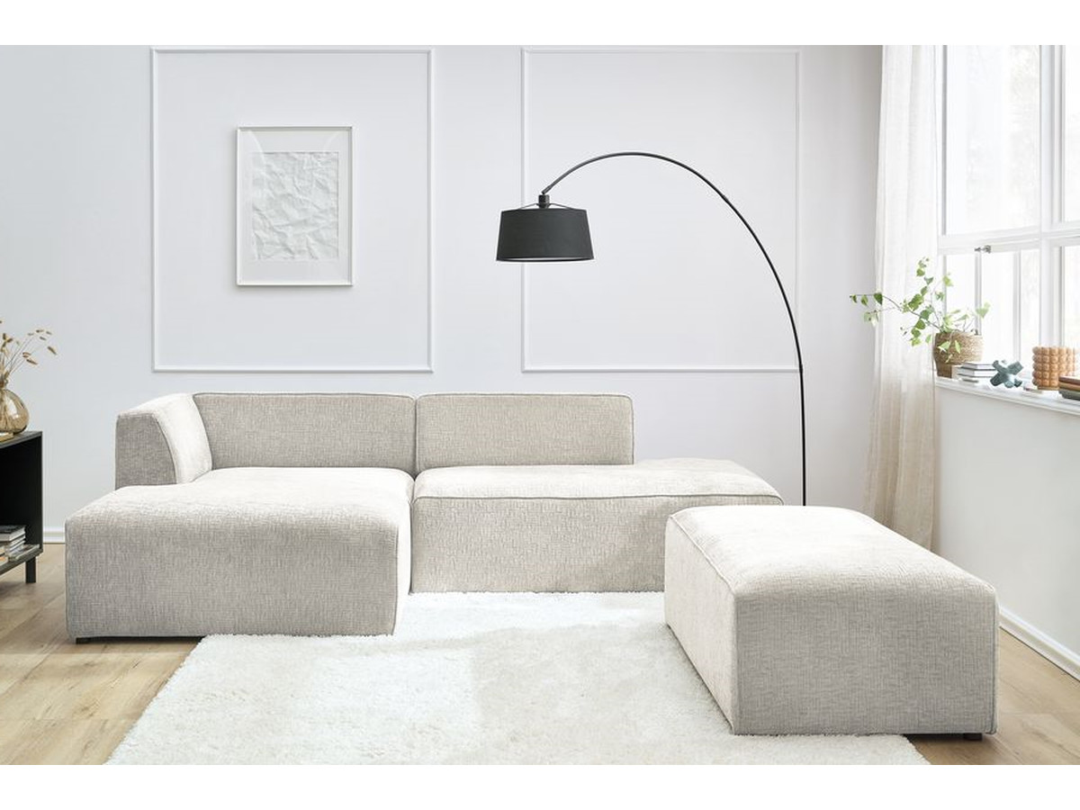 Bobochic Megeve Ecksofa mit Schlaffunktion und Pouf Strukturstoff Beige Ecke links