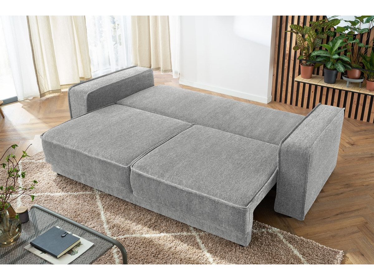 Bobochic Emile Schlafsofa 3-Sitzer mit Bettkasten Melange-Stoff Hellgrau