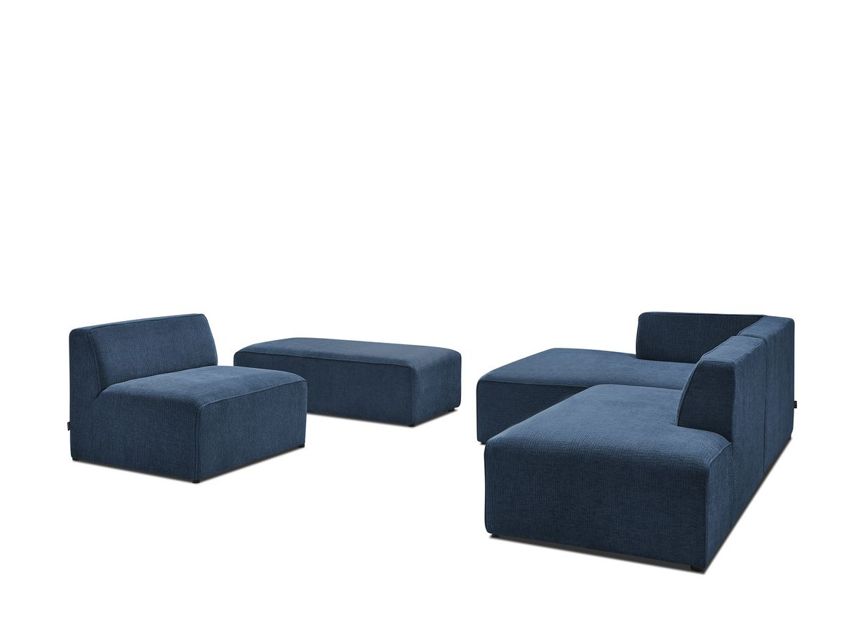 Bobochic Megeve Ecksofa mit Pouf Strukturstoff Dunkelblau Ecke links