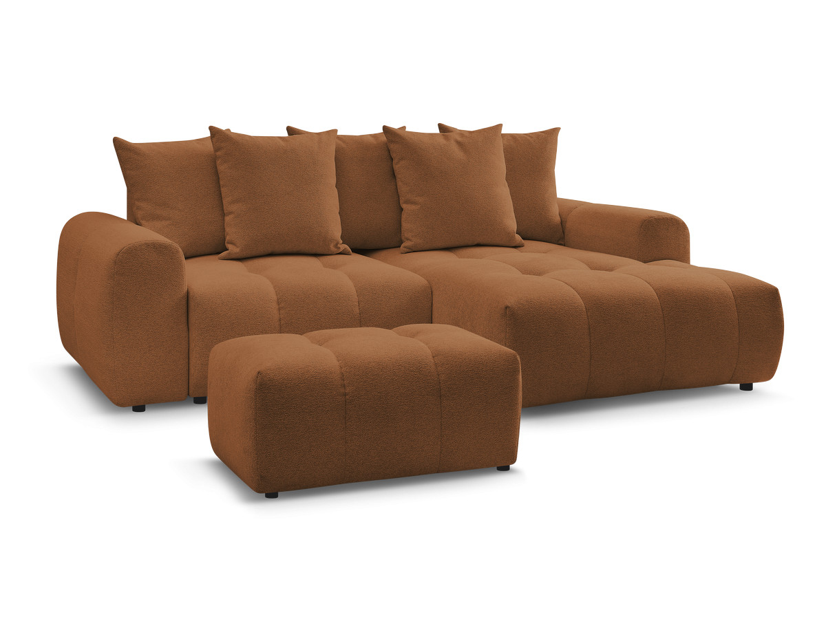 Bobochic Roxelane Ecksofa mit Schlaffunktion und Bettkasten und Pouf 258 × 150 cm Melange-Stoff Orange Ecke rechts