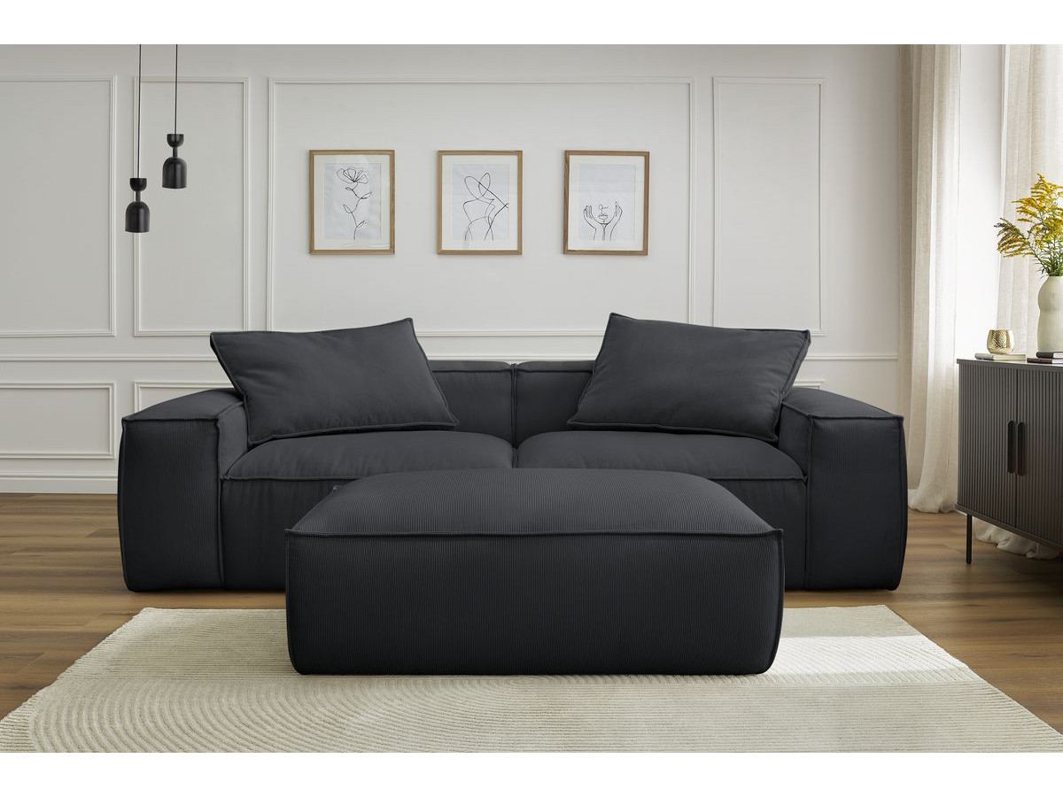 Bobochic Boheme Sofa 4-Sitzer mit Pouf Cordsamt Schwarz