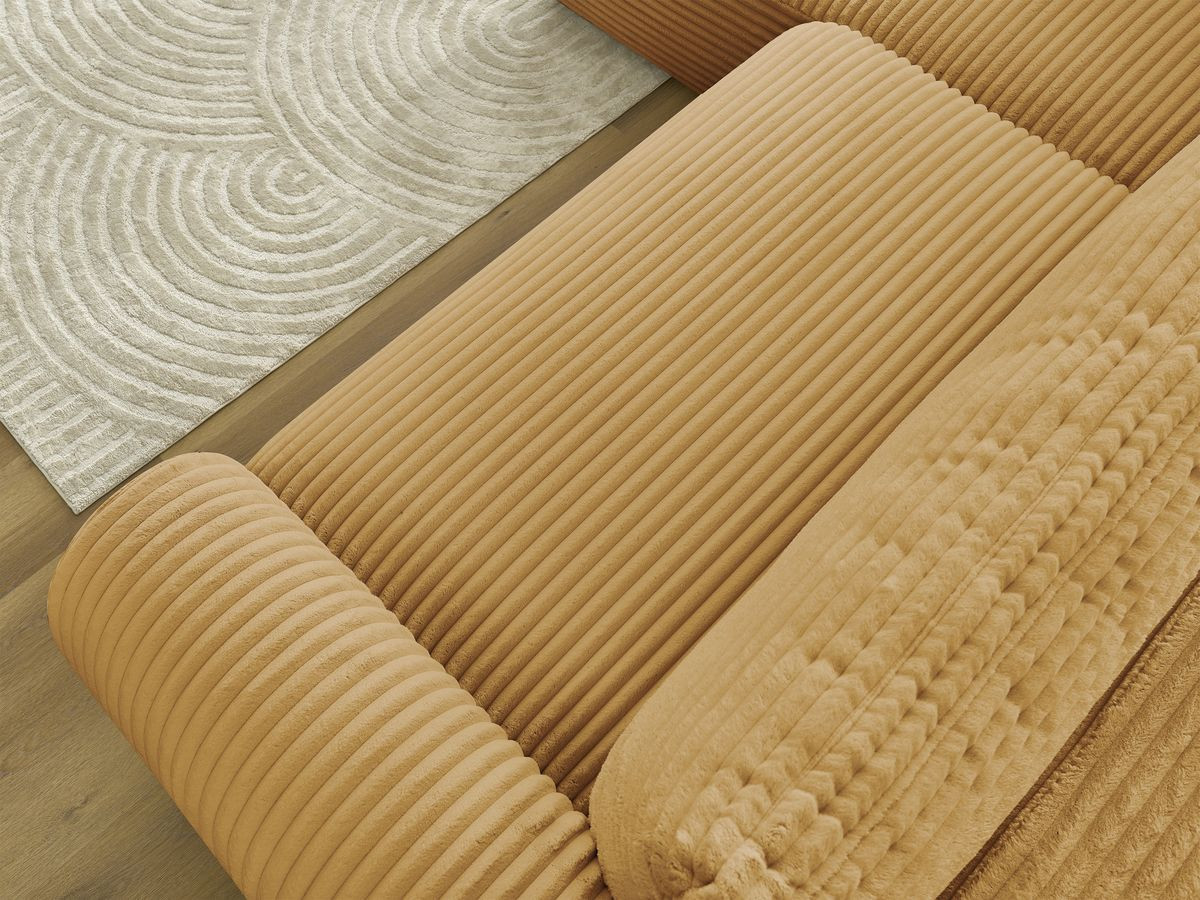 Bobochic Lucien Ecksofa mit Schlaffunktion und Bettkasten 296 × 198 cm Breitcord weich Gelb Ecke links