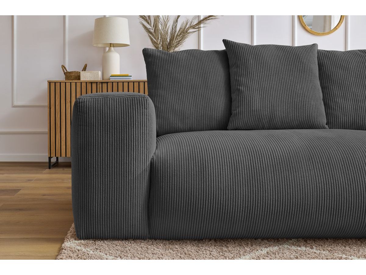 Bobochic Voltaire Ecksofa mit Pouf 268 × 214 cm Cordsamt Dunkelgrau Ecke rechts