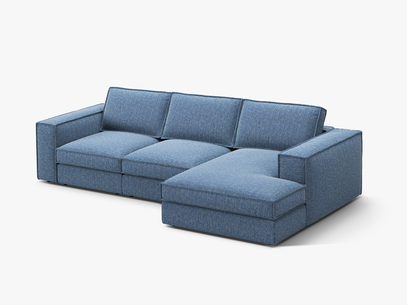 Micadoni modulares Ecksofa Pola 3-Sitzer Rechts Strukturierter Stoff Babel Dunkelblau