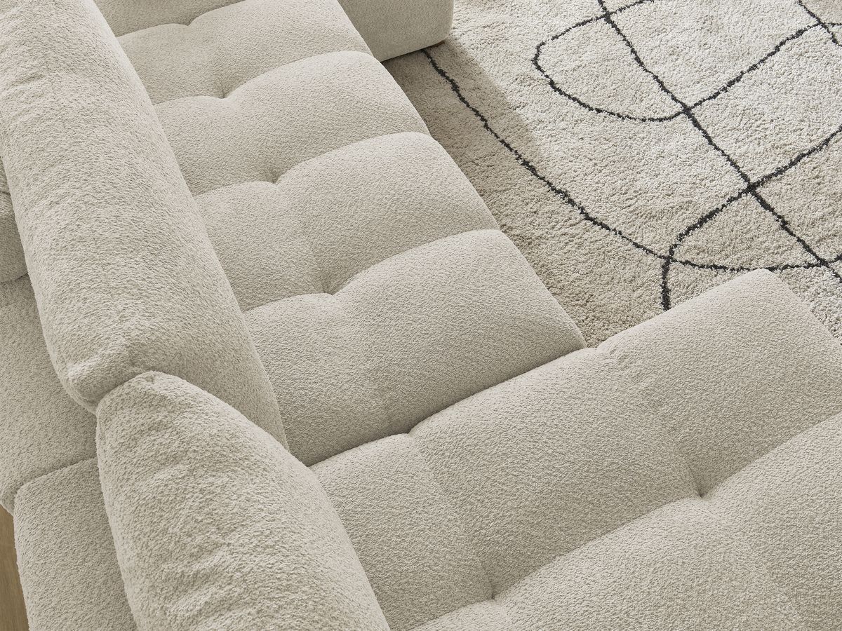 Bobochic Anakin Wohnlandschaft, Liegefläche 137 × 382 cm, 3 Kissen Bouclé-Stoff Beige