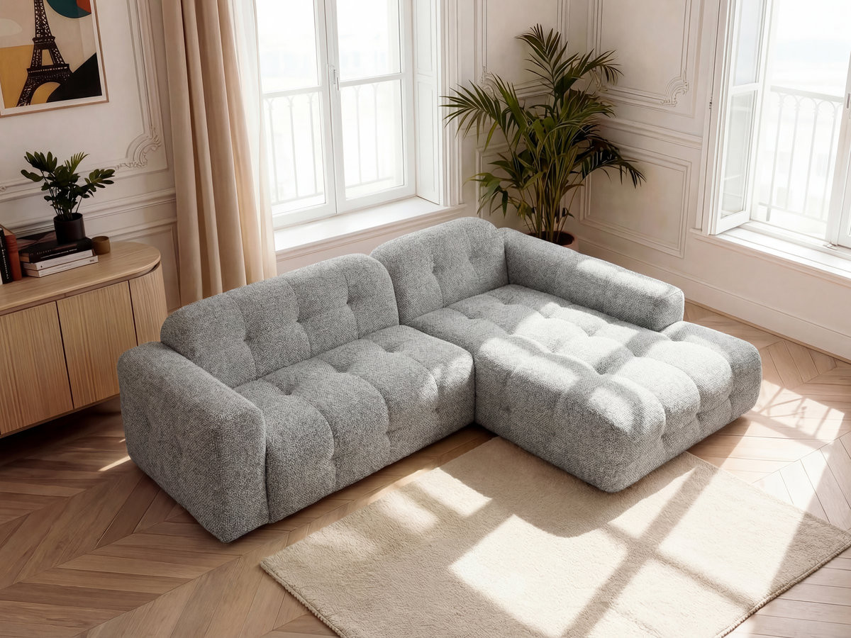 Bobochic Laura Ecksofa Melange-Stoff Hellgrau Ecke rechts