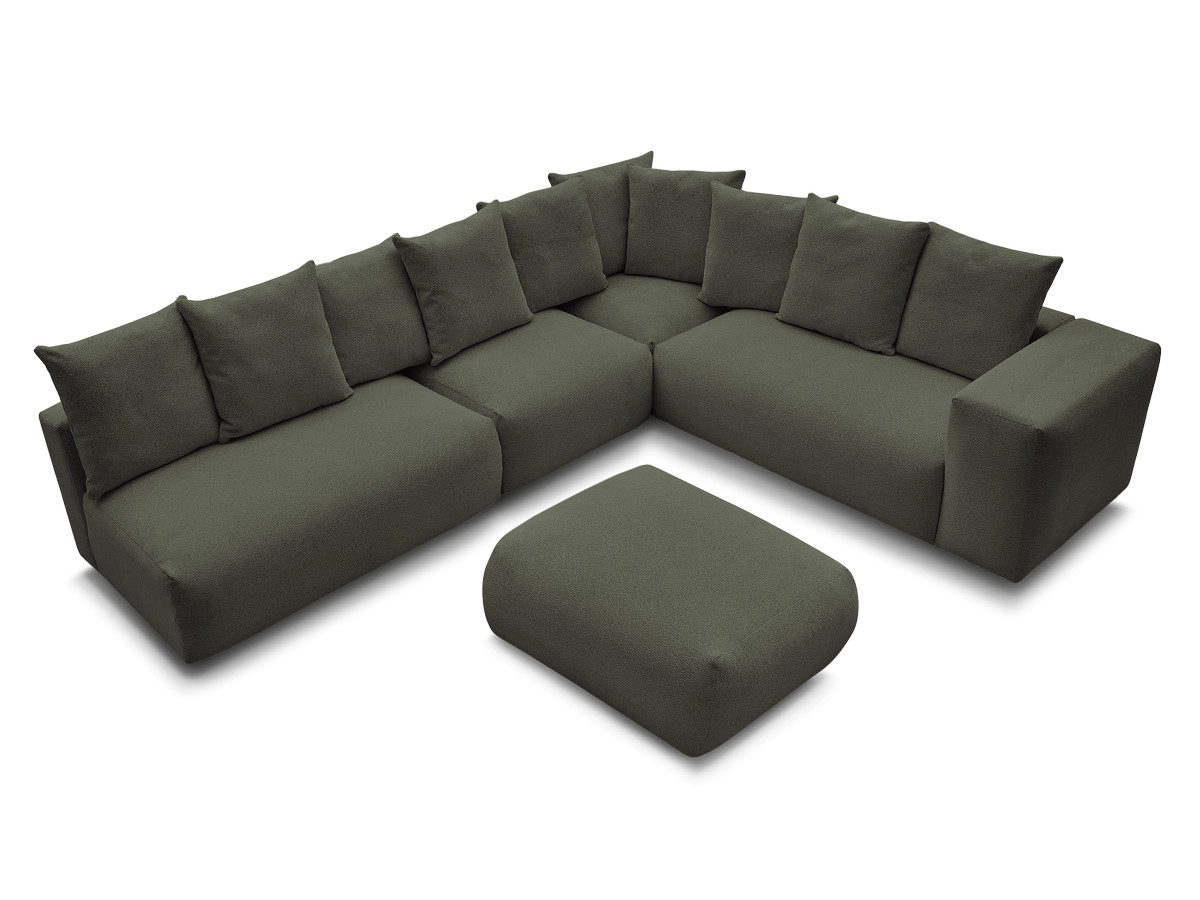 Bobochic Voltaire Ecksofa mit Pouf 322 × 268 cm Melange-Stoff Grün Ecke rechts