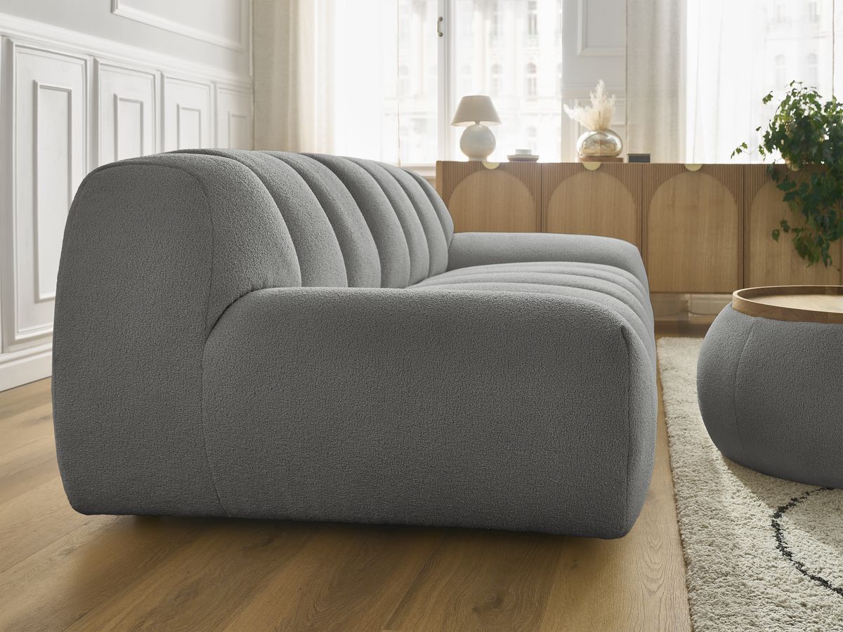 Bobochic Hayden Sofa 2-Sitzer mit Pouf Bouclé-Stoff Dunkelgrau