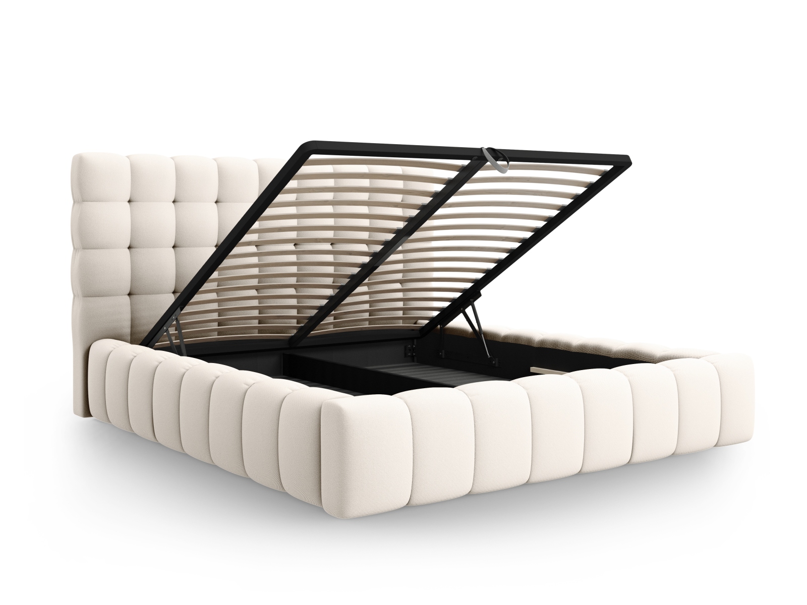 Micadoni Stauraumbett mit Kopfteil Mamaia Strukturierter Stoff Helles Beige 140x200