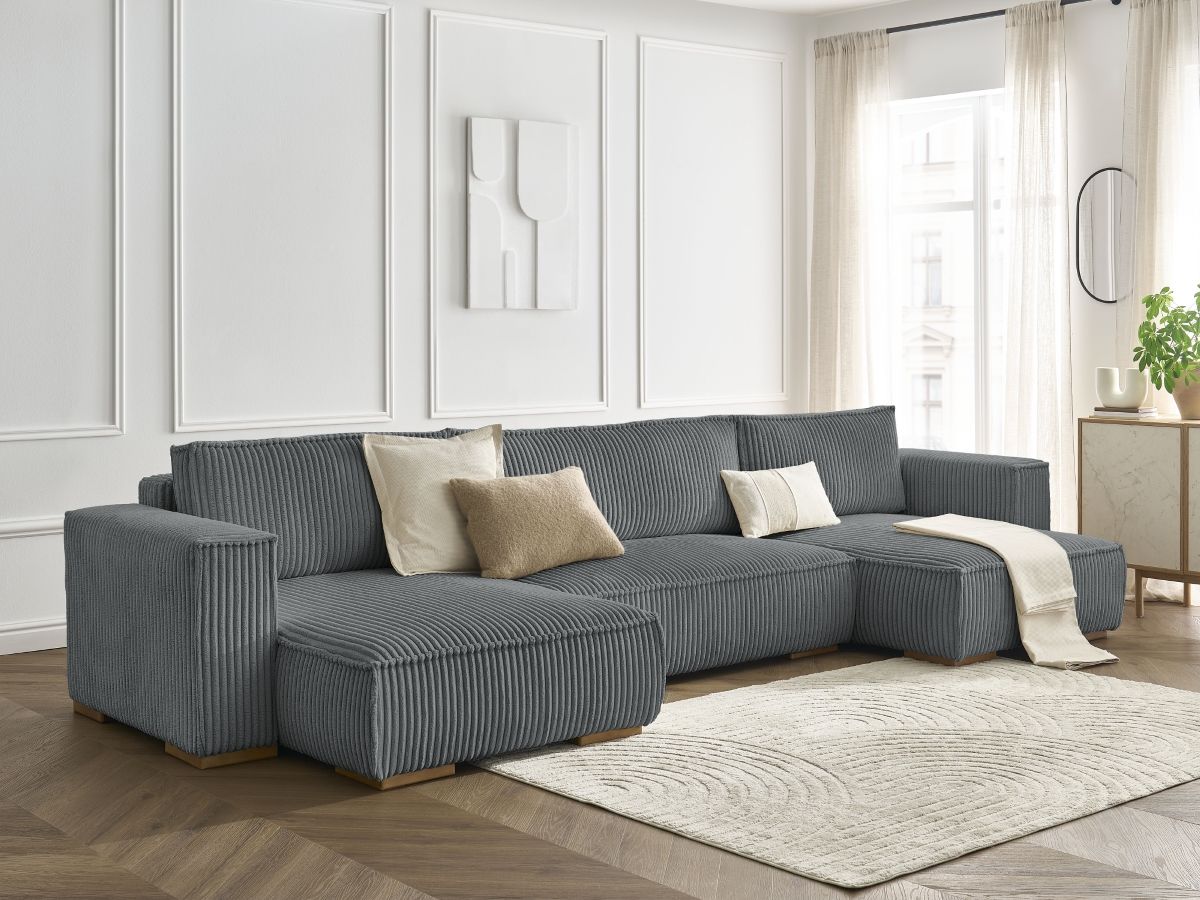 Bobochic Chelsea Wohnlandschaft Breitcord weich Dunkelgrau