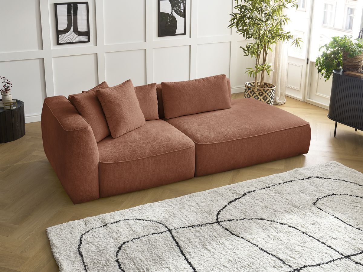 Bobochic Leopold Sofa 3-Sitzer Strukturstoff Orange Armlehne links