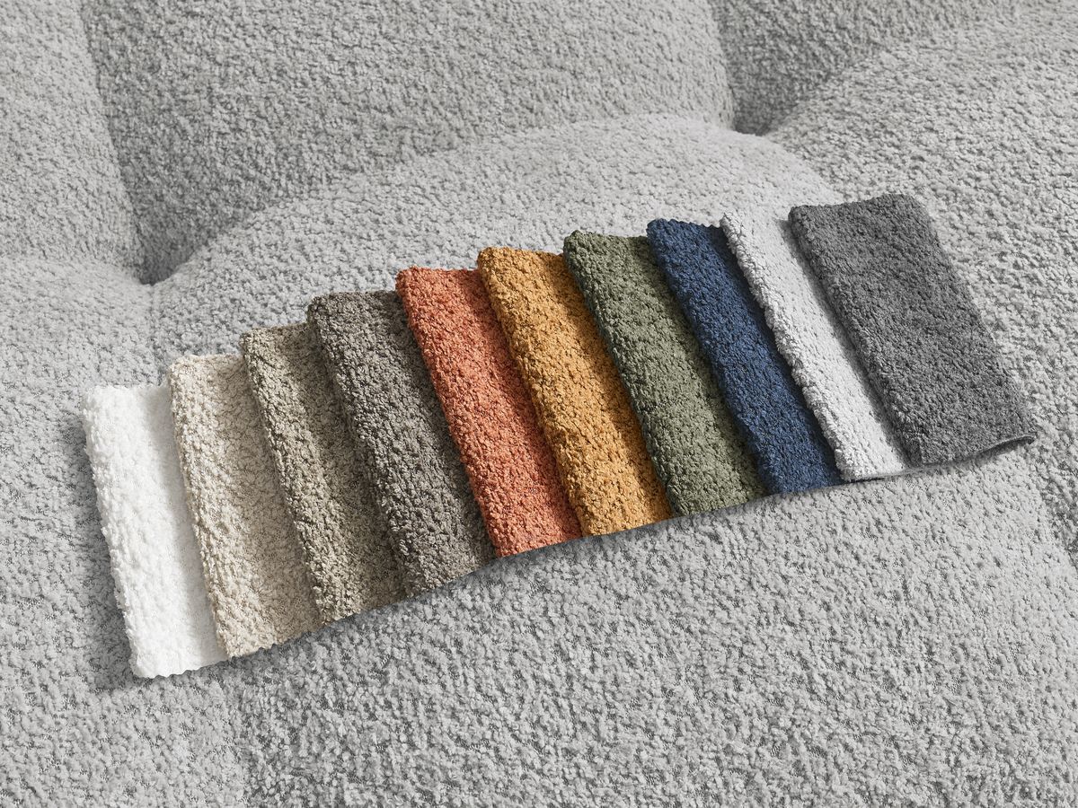Bobochic Anakin Sofa 3-Sitzer, 2 Kissen Bouclé-Stoff Hellgrau