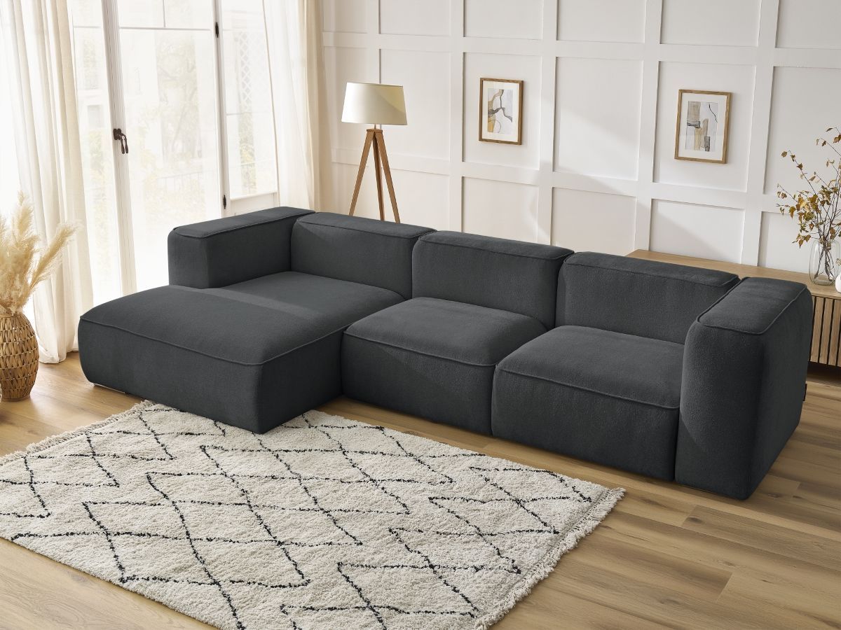 Bobochic Zephyr Ecksofa 349 × 165 cm Strukturstoff Dunkelgrau Ecke links