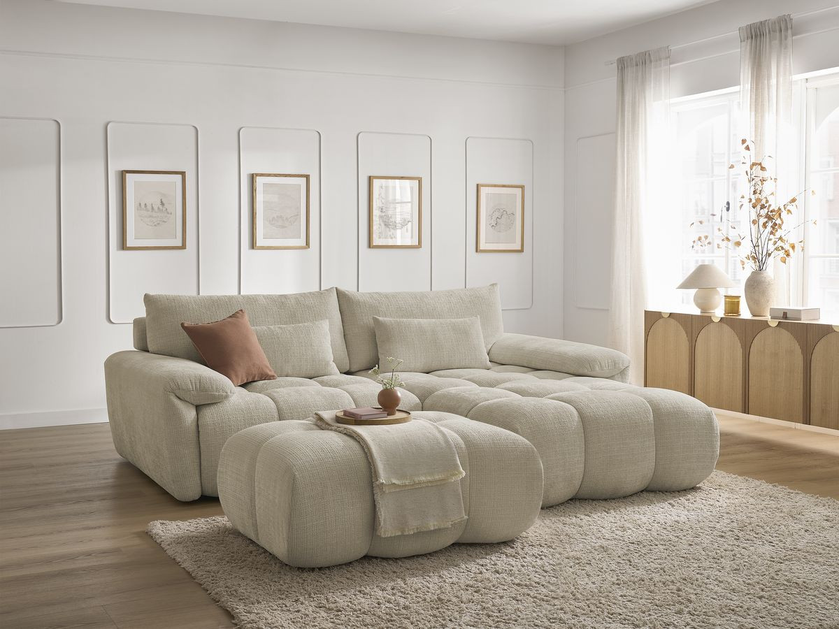 Bobochic Ivane Ecksofa mit Pouf Strukturstoff Beige Ecke rechts