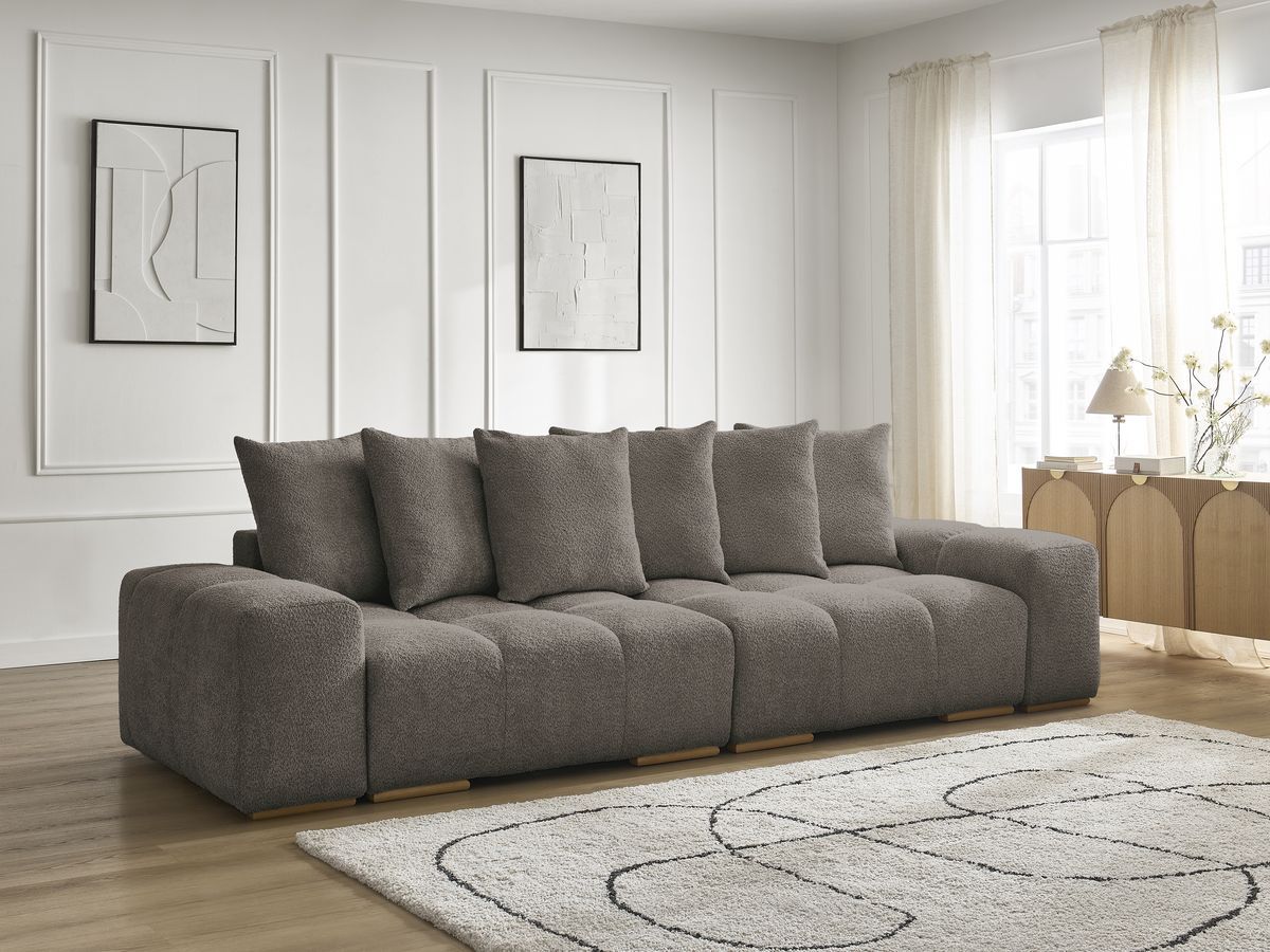 Bobochic Anakin Sofa 3-Sitzer, 6 Kissen Bouclé-Stoff Braun