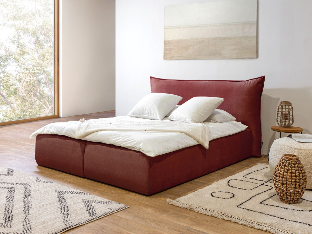 Bobochic Jade Polsterbett mit Bettkasten Stoff Rot, Liegefläche 160 × 200 cm