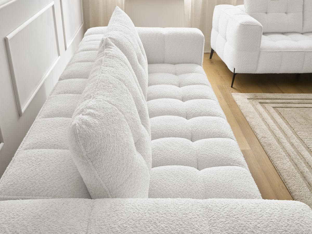 Bobochic Anis Sofa 5-Sitzer mit Pouf Bouclé-Stoff Weiß