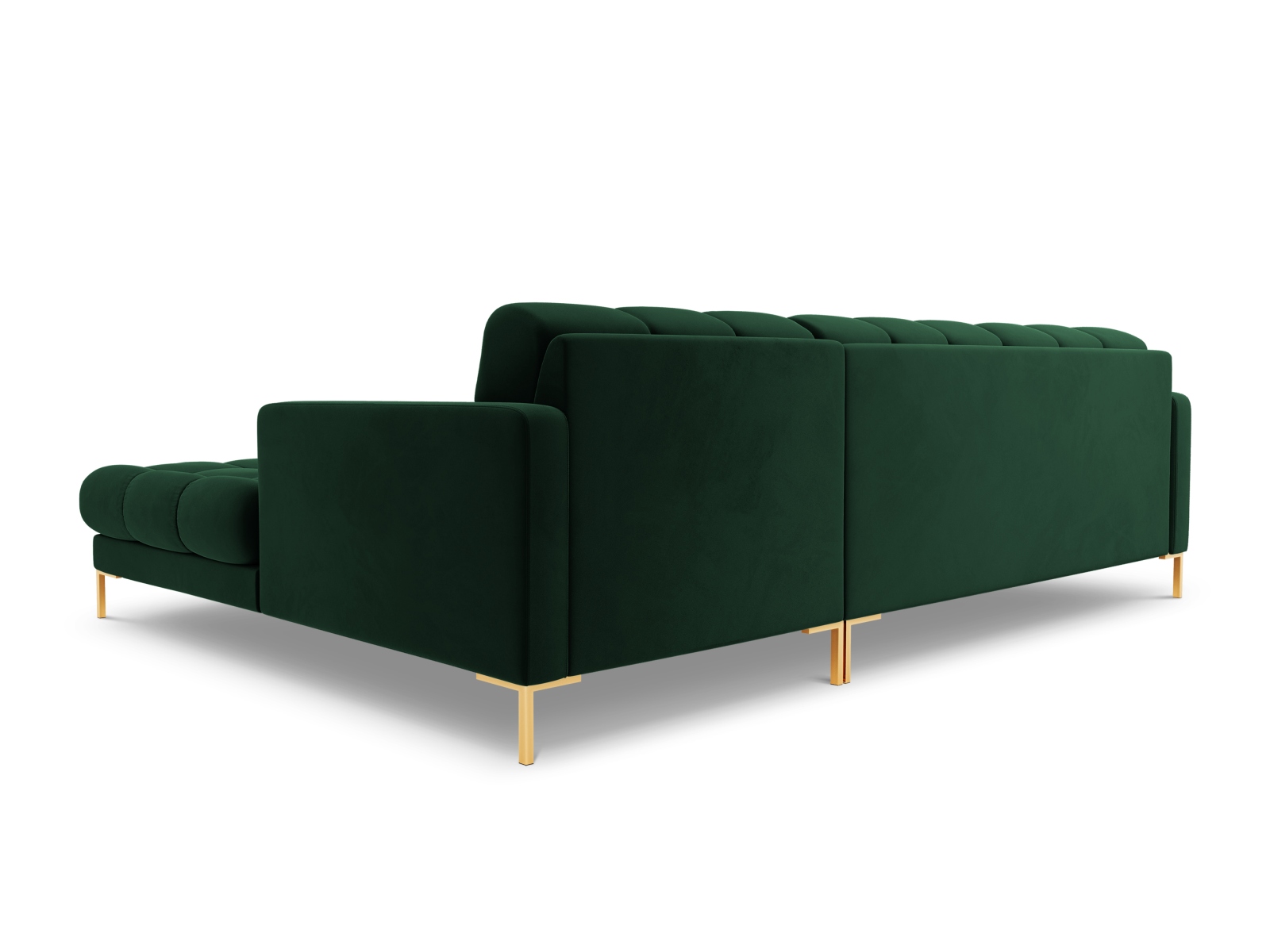 Cosmopolitan Design Ecksofa Bali 5-Sitzer Samt Bluvel Flaschengrün Rechts Beine Gold