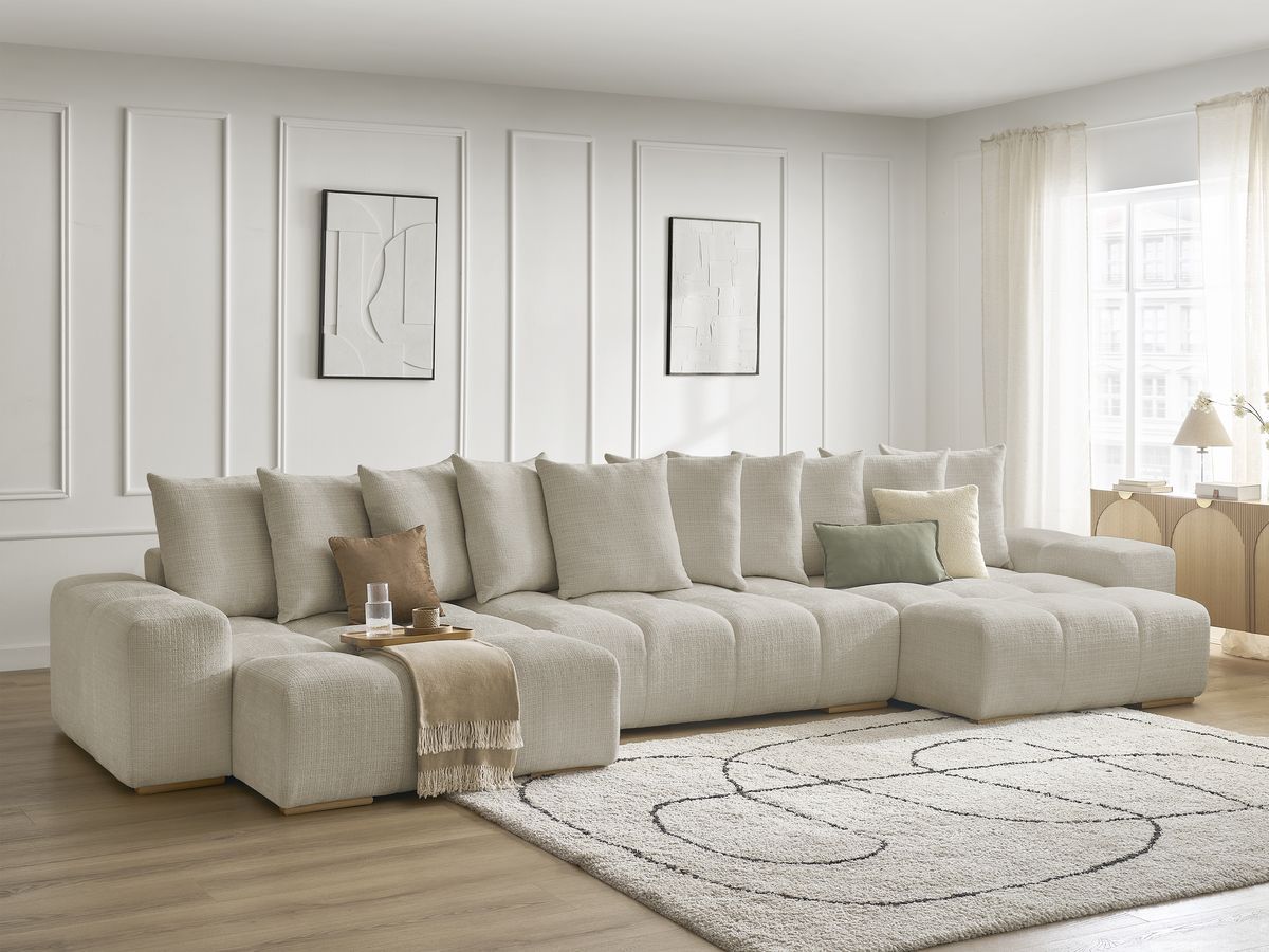 Bobochic Anakin Wohnlandschaft, 10 Kissen Strukturstoff Beige