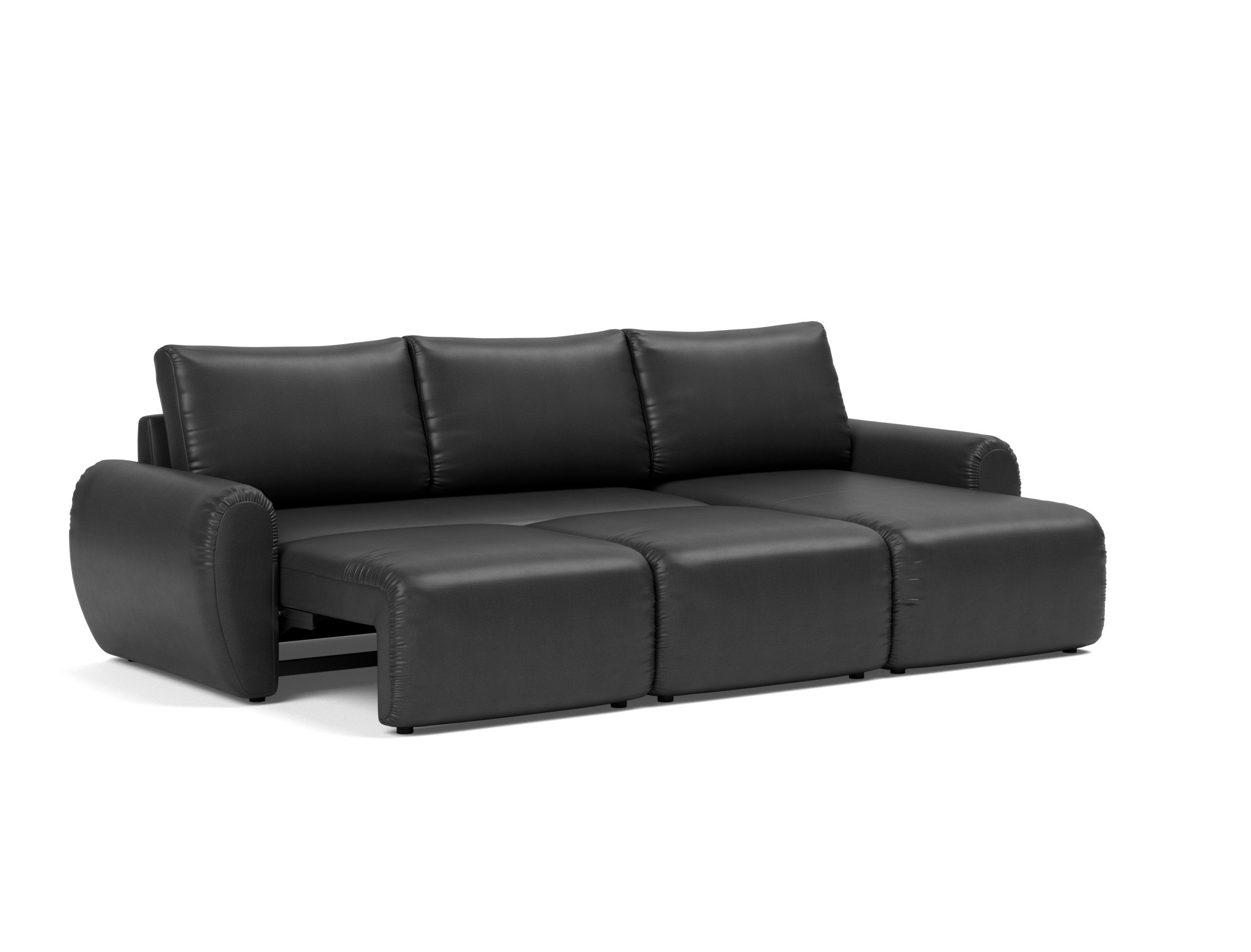 Schlafsofa Norum mit Chaiselongue und Curve-Armlehnen Lederoptik Faunal 550-Black