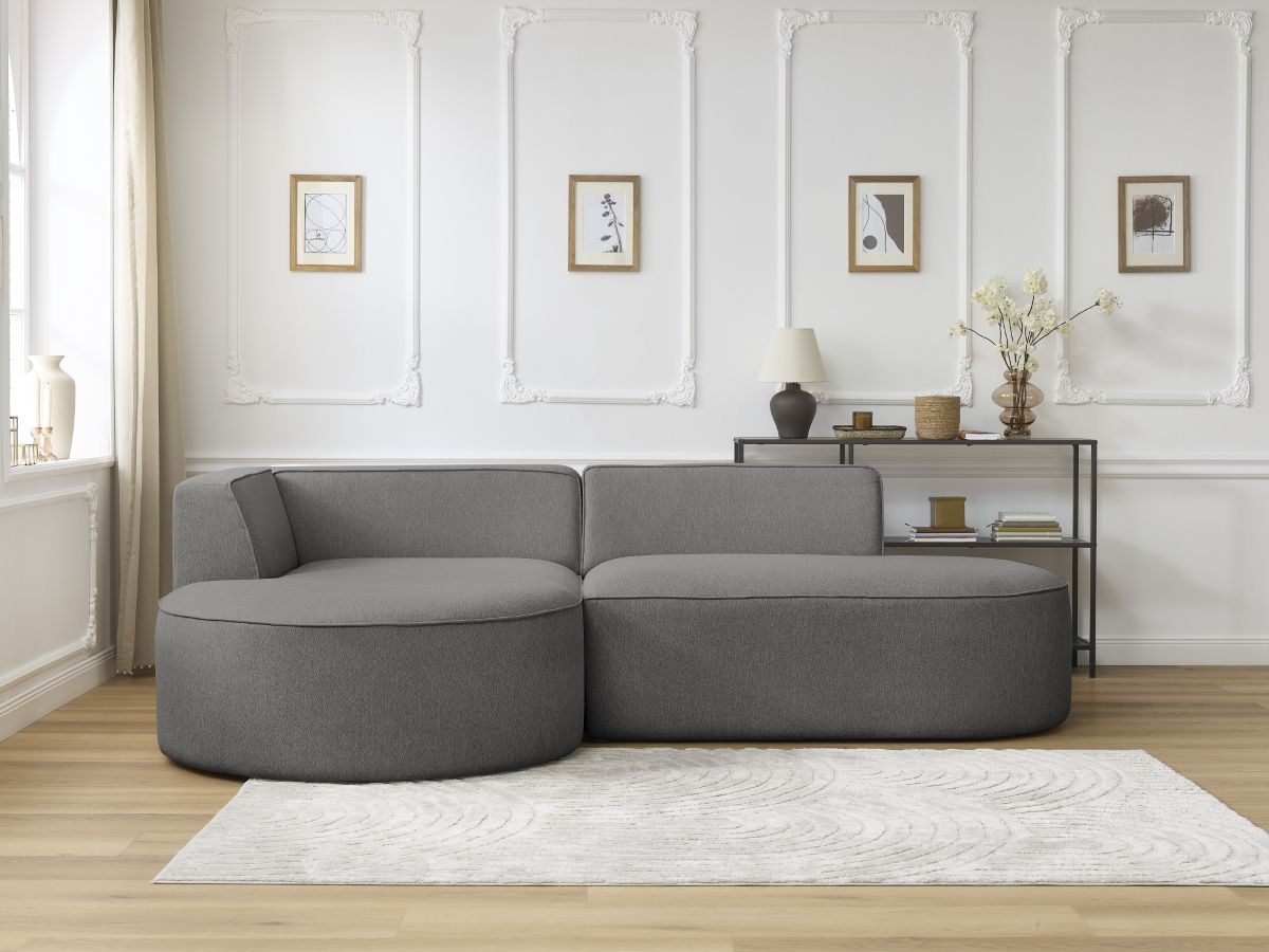 Bobochic Rousseau Ecksofa Melange-Stoff Dunkelgrau Ecke links