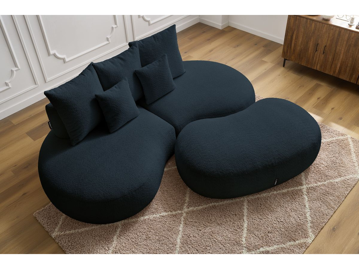 Bobochic Saint-germain Sofa 5-Sitzer mit Pouf Bouclé-Stoff Dunkelblau