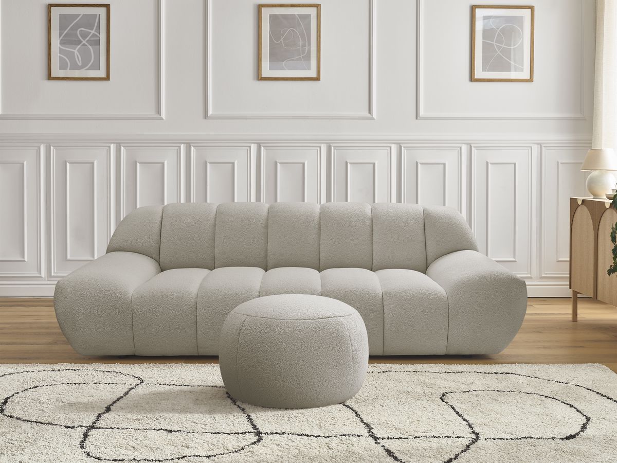 Bobochic Hayden Sofa 3-Sitzer mit Pouf 226 × 107 cm Bouclé-Stoff Taupe