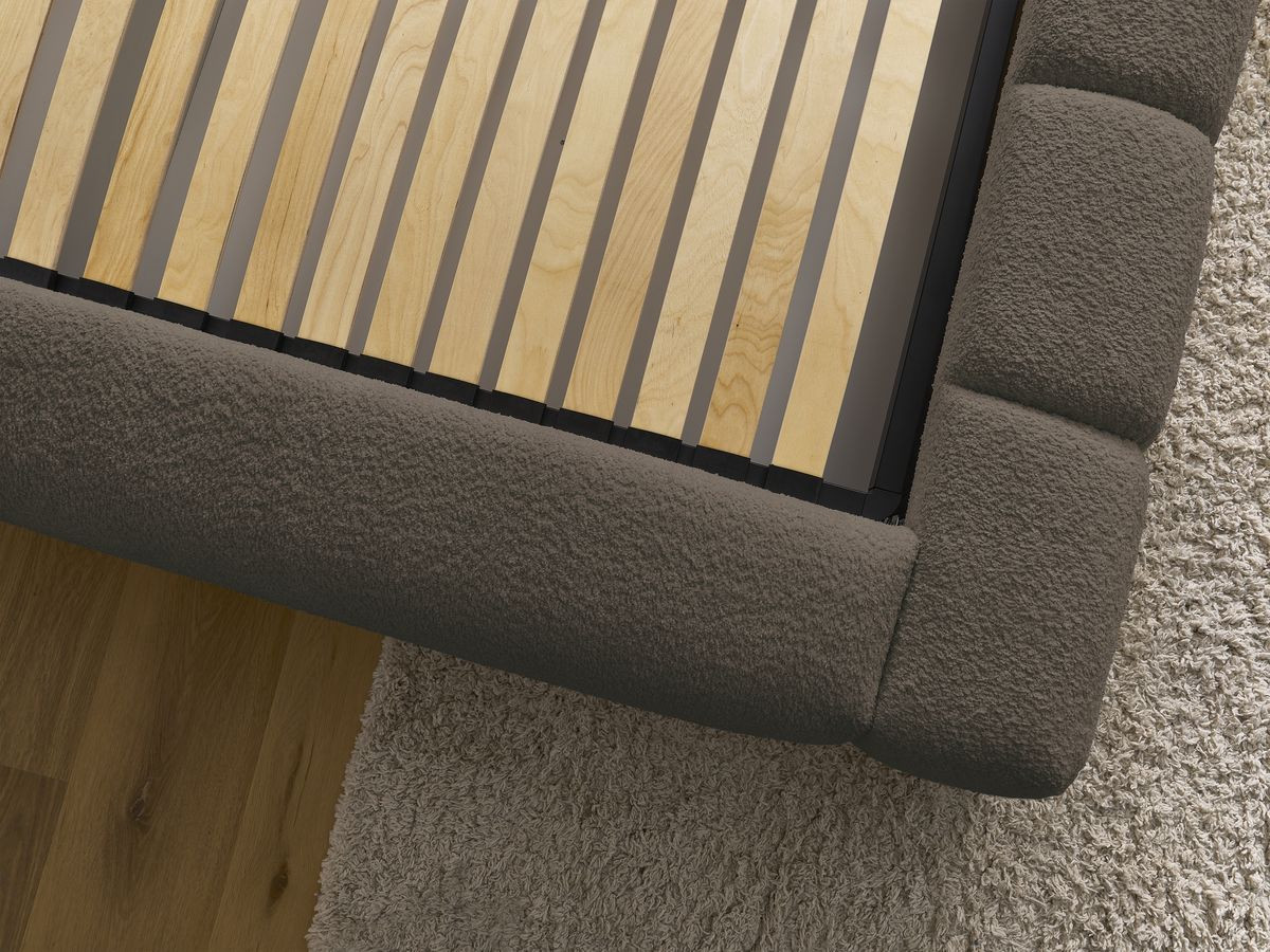 Bobochic Denali Polsterbett mit Bettkasten Bouclé-Stoff Braun, Liegefläche 140 × 190 cm