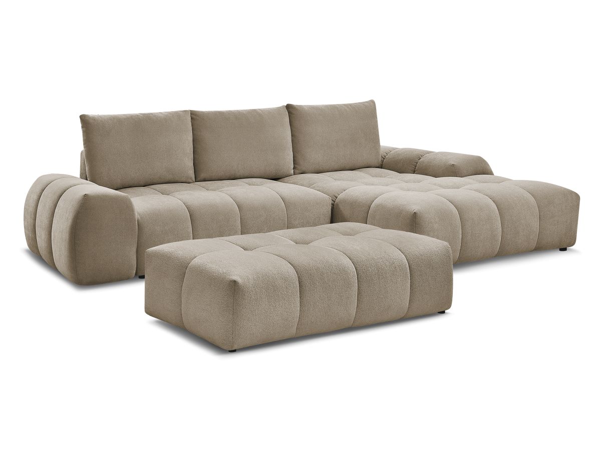 Bobochic Everest Ecksofa mit Schlaffunktion und Bettkasten und Pouf 318 × 180 cm, 3 Kissen Strukturstoff Taupe Ecke rechts