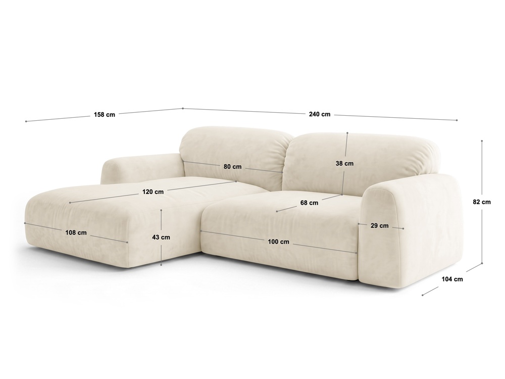 Cosmopolitan Design Ecksofa Milan 3-Sitzer Samt Bluvel Helles Beige Links