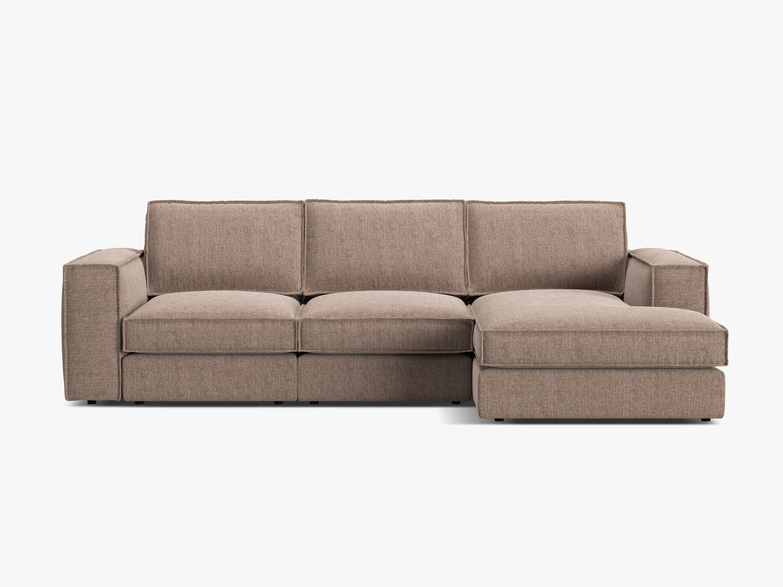 Micadoni modulares Ecksofa Pola 3-Sitzer Rechts Strukturierter Stoff Babel Hellbraun