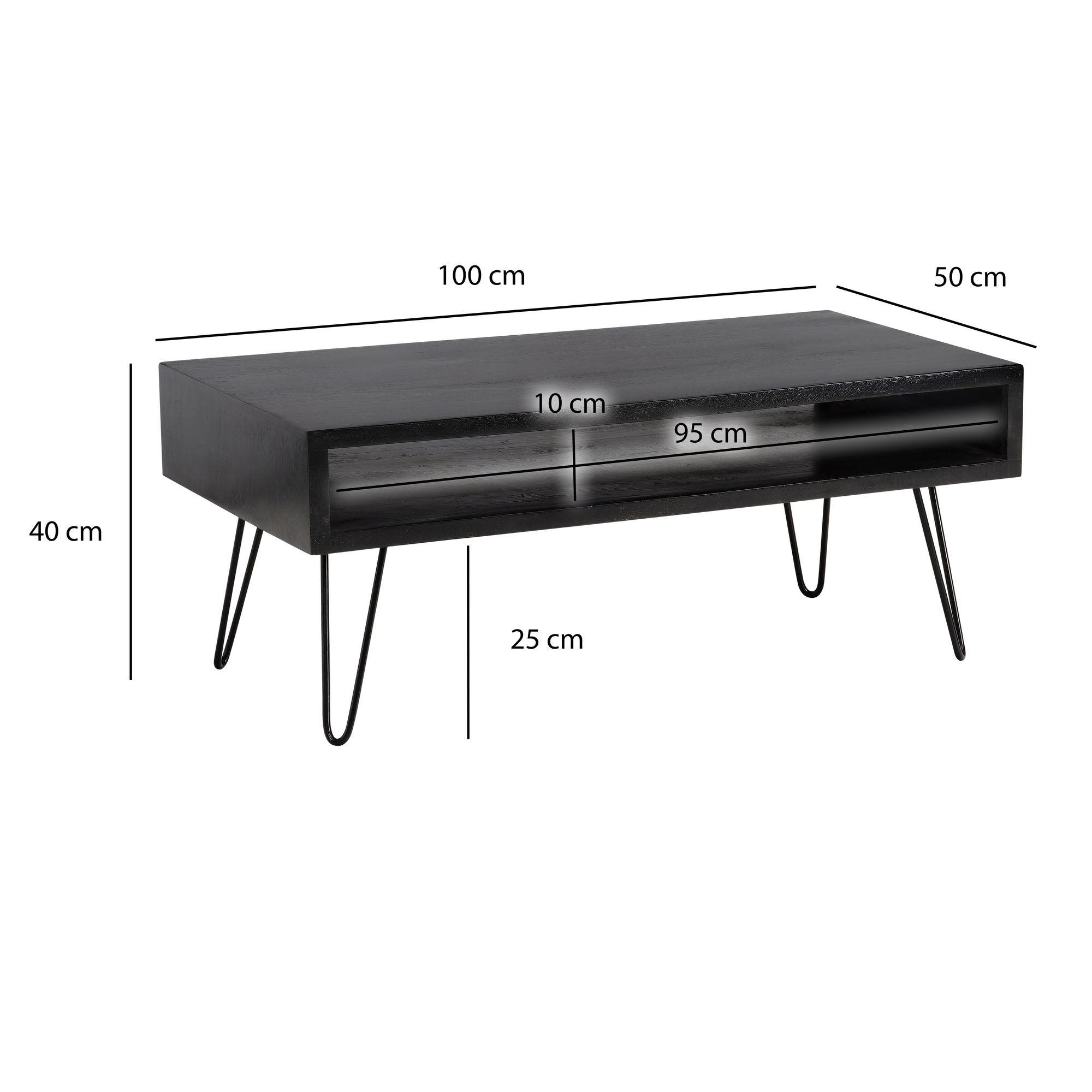 Couchtisch Vestby Massivholz Schwarz 100 × 50 × 40 cm