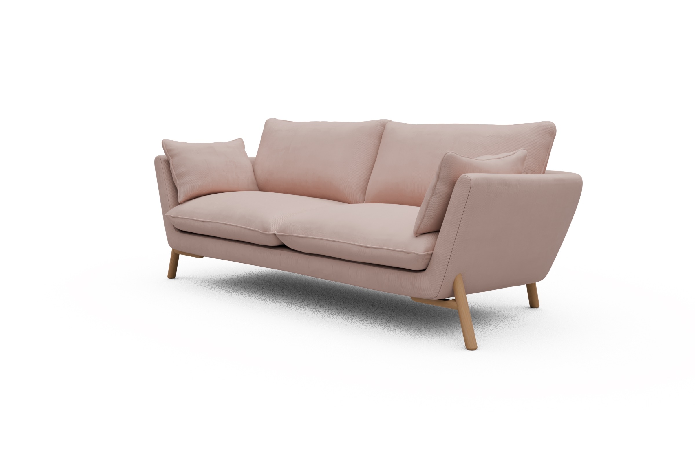 Sofa Emil 3-Sitzer Beinfarbe Eiche Natur Cordufine-Blush