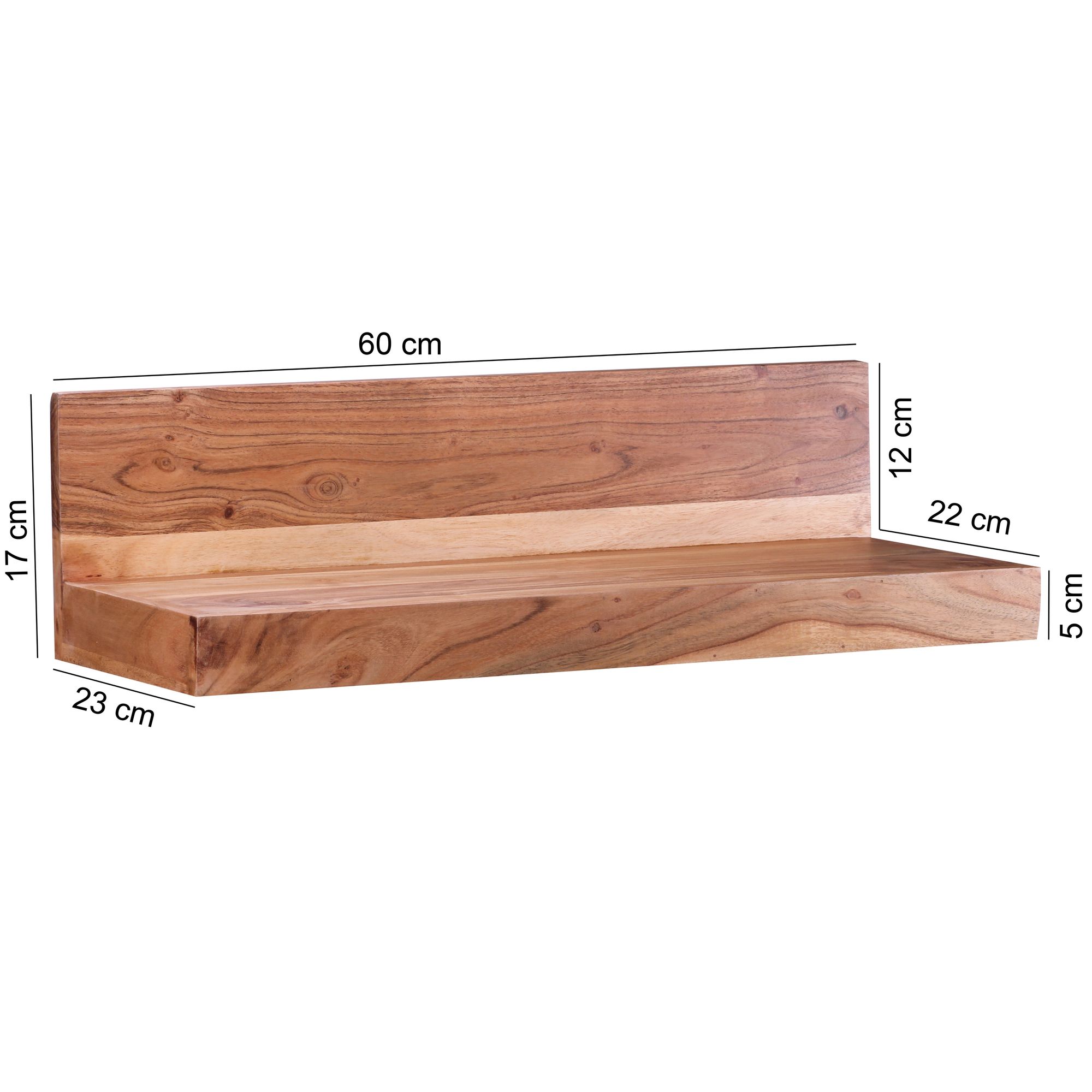 Wandregal Aalvik Massivholz Akazie 60 × 23 × 17 cm