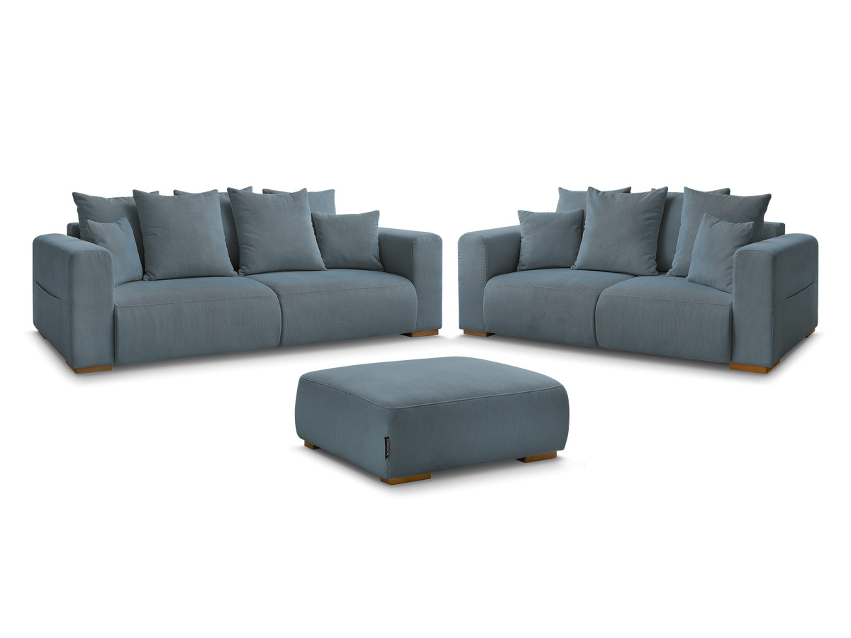 Bobochic Sidonie Sofa 6-Sitzer mit Pouf Cordsamt Dunkelblau